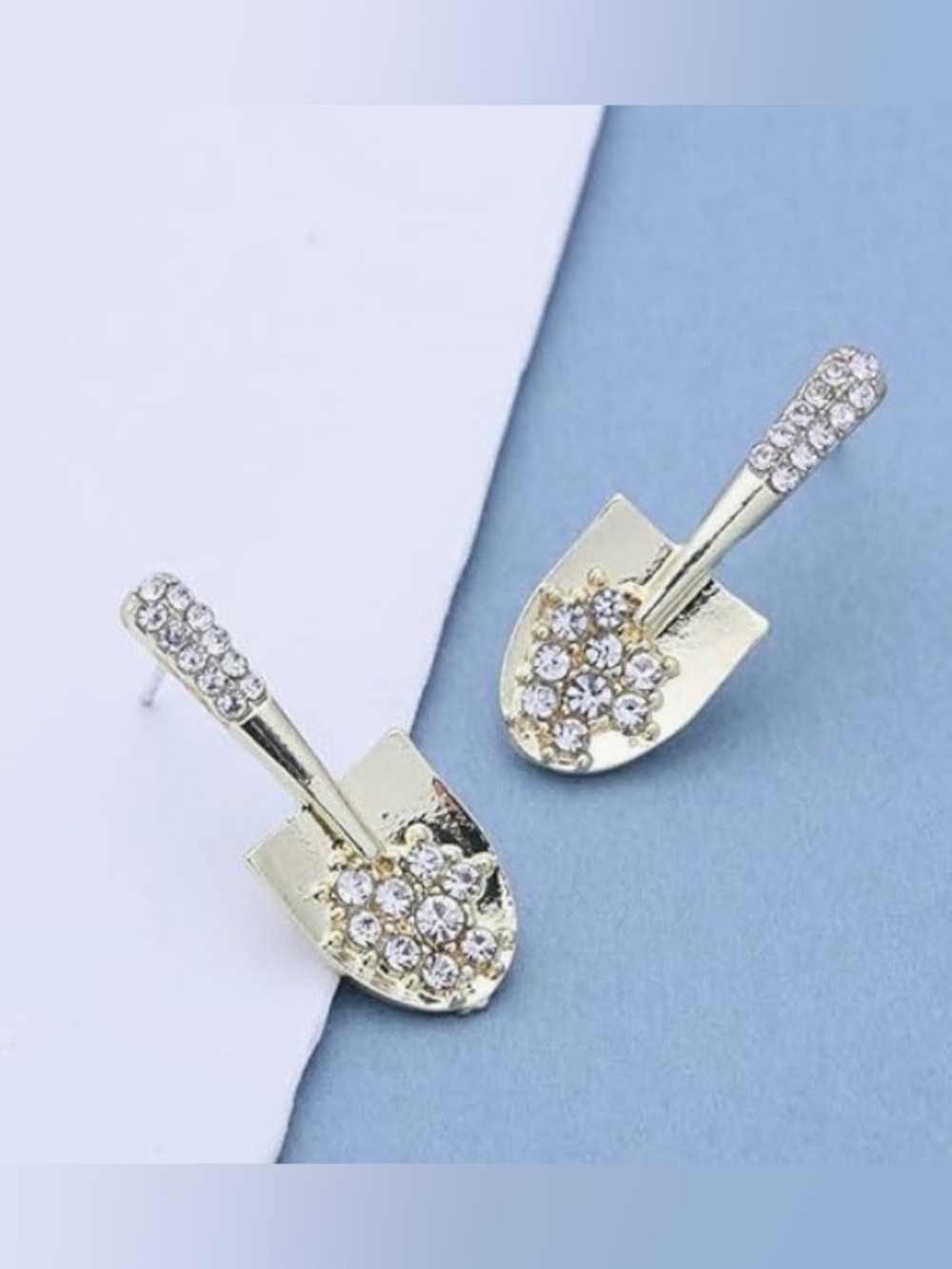 Gold Crystal Shovel Earrings